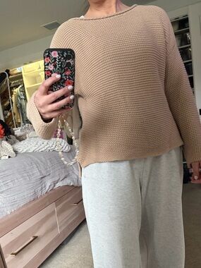 Casual Women's Beige Knit Sweater size medium sh&t that I knit